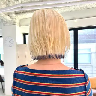 ショート カラー パーマ ヘアアレンジ メンズ キッズ ネイル マツエク・マツパ アイブロウ 🧨ブリーチー×ボブ レイヤー💎じゅえるのヘアスタイル