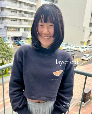 ミディアム 加納千華 /ボブ/ぱつっとボブのヘアスタイル