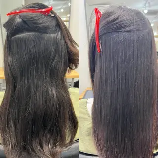 ミディアム 難波/髪質改善/スパ ツヤ／顔周りレイヤーのヘアスタイル