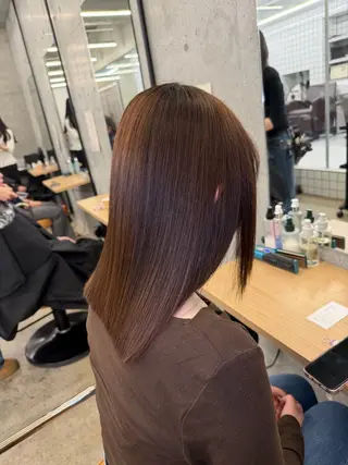 ミディアム 髪質改善×縮毛矯正× 艶カラー　吉原和磨のヘアスタイル