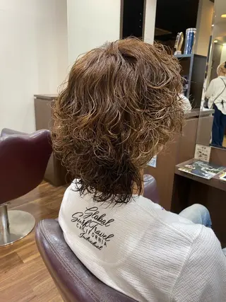 ミディアム カラー パーマ メンズ 仲井 充のヘアスタイル