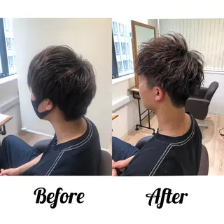 ショート カラー パーマ メンズ kiitos所属・関西センターパート メンズモデル募集のヘアスタイル