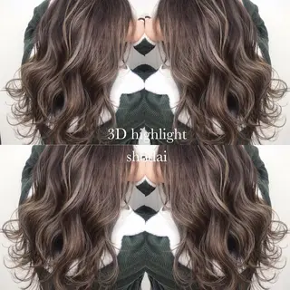 ロング カラー ハイライト、レイヤー カット/西梅田/中西のヘアスタイル