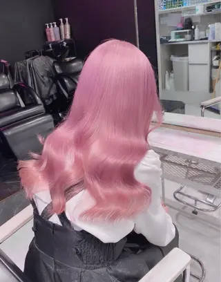 ロング カラー パーマ ヘアアレンジ メンズ キッズ ネイル マツエク・マツパ アイブロウ ハイトーン/ピンク 💗モモ໒꒱のヘアスタイル