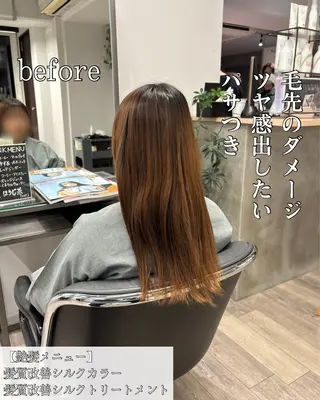 セミロング カラー 髪質改善/縮毛矯正 /美髪カラー/こてのヘアスタイル