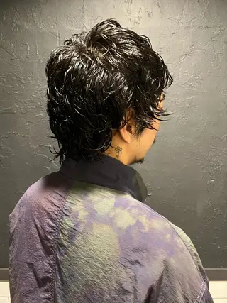 ショート パーマ メンズ 退色まで透明感ある ダブルカラー/リクのヘアスタイル