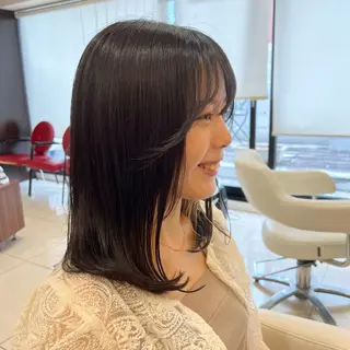 ミディアム 柔らかオリーブカラー 透明感カラー古澤羅威のヘアスタイル