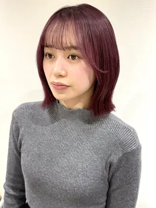 ミディアム カラー saki🌼ボブ× 透明感カラー🌼のヘアスタイル