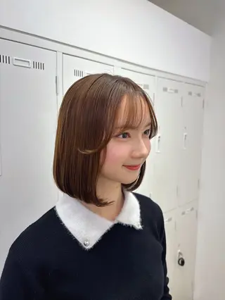 ミディアム 長妻莉央/縮毛矯正 髪質改善カラーのヘアスタイル