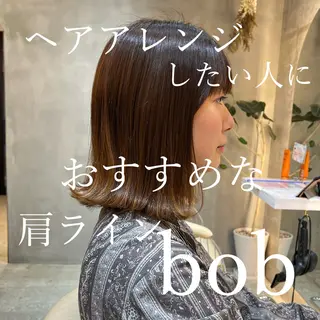 ミディアム カラー ボブ/巻ける縮毛矯正 /韓国レイヤーはなのヘアスタイル