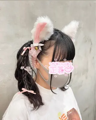 セミロング ヘアアレンジ 【ピンク/韓国ヘア/ ヘアセット】亜海のヘアスタイル