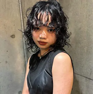 ミディアム カラー パーマ ヘアアレンジ メンズ キッズ デザインパーマ ハイライトIkumiのヘアスタイル