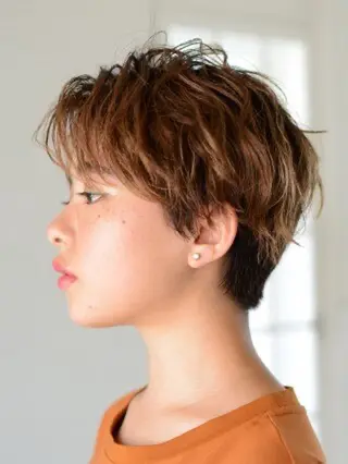 ショート カラー パーマ 💎ハイライトカラー /髪質改善カラー💎のヘアスタイル