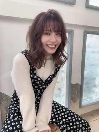 セミロング カラー 🌷韓国顔周りカット ×艶カラーaki🌷のヘアスタイル
