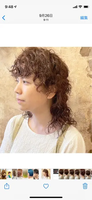 ミディアム カラー ブリーチ、パーマ 西部笑のヘアスタイル