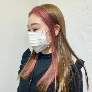 ロング カラー ブリーチなしWカラー /酸性ストレート河本のヘアスタイル