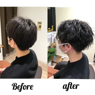 ショート カラー パーマ メンズ kiitos所属・関西センターパート メンズモデル募集のヘアスタイル