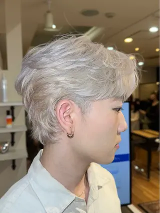 ショート カラー メンズ ダウンパーマ/韓国 ヘア/ブリーチ/桑本のヘアスタイル