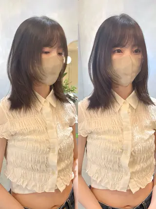 ミディアム カラー ボブ/透明感カラー/ 赤み消し/miyaのヘアスタイル