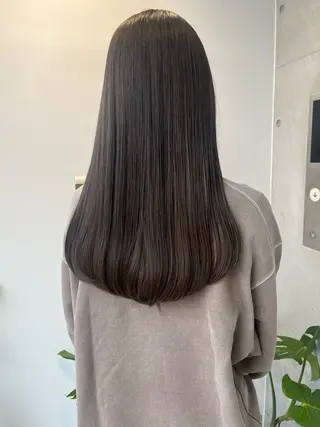 ロング カラー パーマ ヘアアレンジ 透明感/オリーブ/ グレージュ/YUKAのヘアスタイル