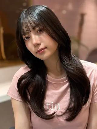 ロング カラー パーマ ヘアアレンジ 新宿/小顔レイヤー/ 顔まわり/西慶太朗のヘアスタイル