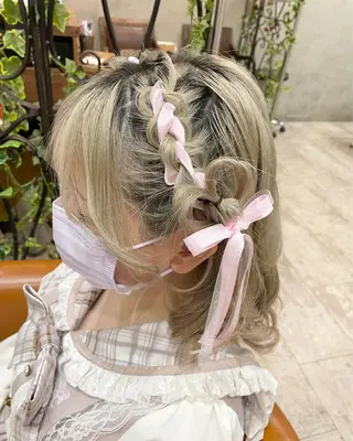 ミディアム カラー ヘアアレンジ 【ピンク/韓国ヘア/ ヘアセット】亜海のヘアスタイル