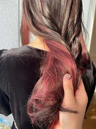 セミロング カラー ヘアアレンジ なつき/艶ピンク/ girly hairのヘアスタイル