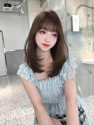 ミディアム rina／ベージュ ワンホン/韓国ヘアのヘアスタイル