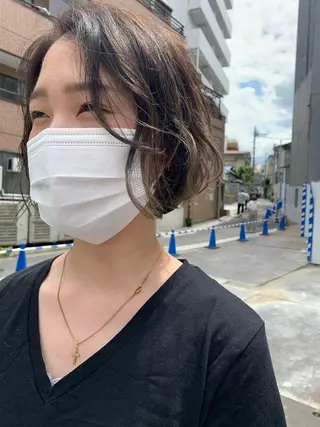 ショート カラー パーマ ヘアアレンジ パーマ/透明感カラー /ボブ/吉田一生のヘアスタイル