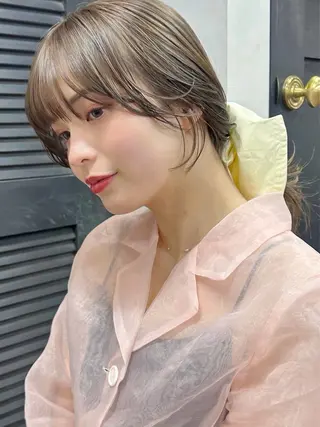 セミロング カラー パーマ レイヤー/透明感/ ブリーチなし/わかなのヘアスタイル