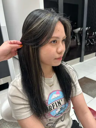 ロング カラー パーマ ヘアアレンジ メンズ キッズ 海外カラー白髪ぼかし ティファニーサユリのヘアスタイル