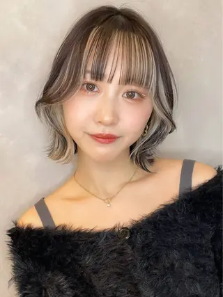 ミディアム ボブ/デザインカラー /表参道/新井美有紀のヘアスタイル