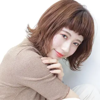ミディアム カラー パーマ 透明感・艶カラー/ 坂田友梨奈のヘアスタイル
