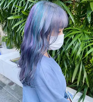 ミディアム カラー レイヤーウルフ エクステ磯部のヘアスタイル