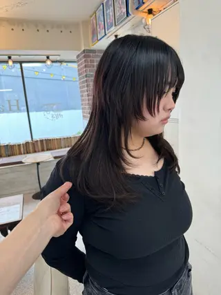 セミロング カラー レイヤーウルフ エクステ磯部のヘアスタイル