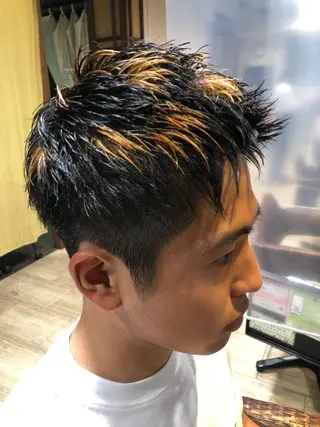 ショート カラー メンズ パーマ/ハイトーン スパイキー/神田正紀のヘアスタイル