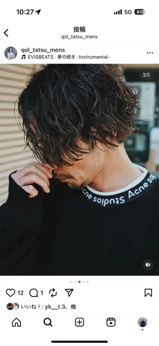 ミディアム パーマ メンズ 丹 海空斗のヘアスタイル