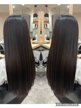 ロング カラー パーマ 髪質改善🩵艶髪 ストレート🩵山口のヘアスタイル