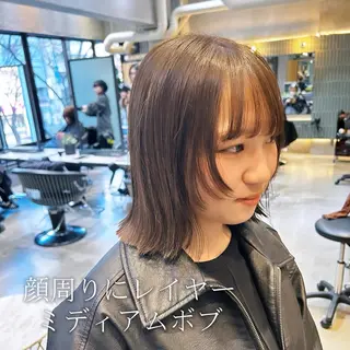 ミディアム カラー ボブ・レイヤー 田中 励也のヘアスタイル