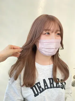 セミロング カラー 韓国ヘア顔周りカット 艶髪ベージュtamaのヘアスタイル