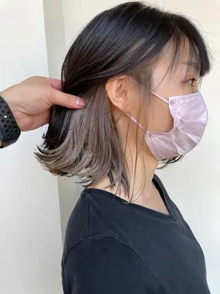 ミディアム ブリーチ毛矯正.髪質 改善.髪にドラマをのヘアスタイル