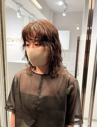 ミディアム カラー パーマ 樋野 亮のヘアスタイル