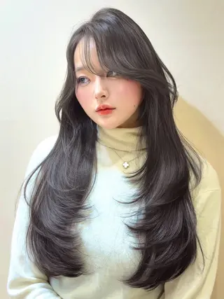 ロング 縮毛矯正/レイヤー 韓国/顔まわり/夢音のヘアスタイル