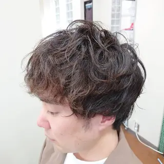 ミディアム パーマ BARBER/ 髪質改善/南慎也のヘアスタイル