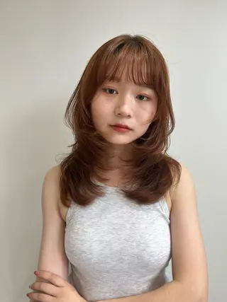 セミロング ♥️透明感×抜け感 ベージュ/佑珠♥️のヘアスタイル