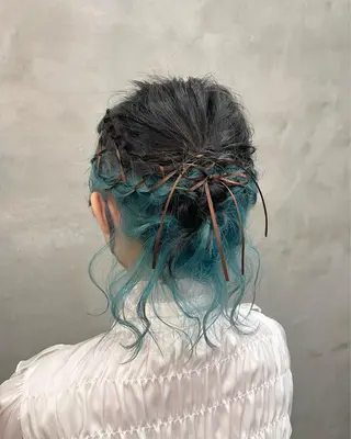 ミディアム ヘアアレンジ 【ピンク/韓国ヘア/ ヘアセット】亜海のヘアスタイル