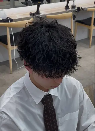 ショート カラー パーマ メンズ キッズ 栄💗レイヤーカット ｜韓国風｜haruのヘアスタイル