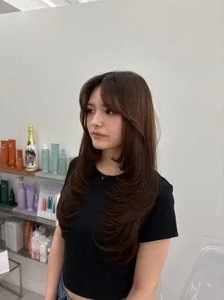 ロング 韓国ヘア/レイヤー/ 顔まわり足立遥奈のヘアスタイル