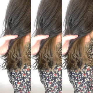 セミロング カラー 韓国レイヤーカット/ ダブルカラーのヘアスタイル