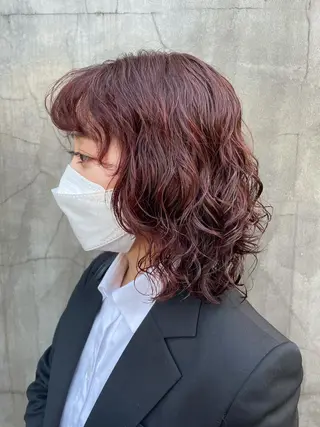 ミディアム カラー パーマ ヘアアレンジ 髪質改善カラー&TR 縮毛矯正/弱酸性矯正のヘアスタイル